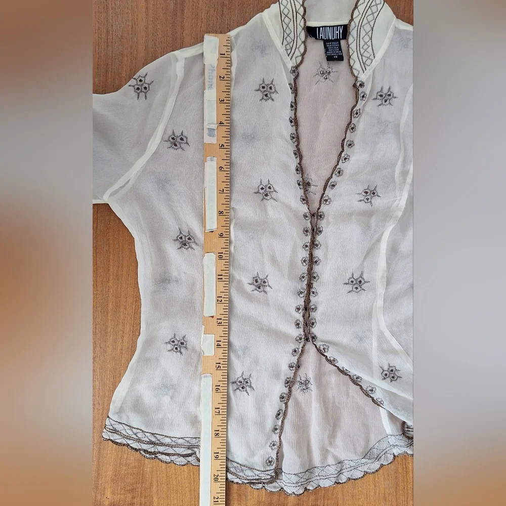 Laundry Sheer Silk Top Kimono Flare Sleeve Castlecore Victorian Renfair Folk XS - Picture 10 of 16